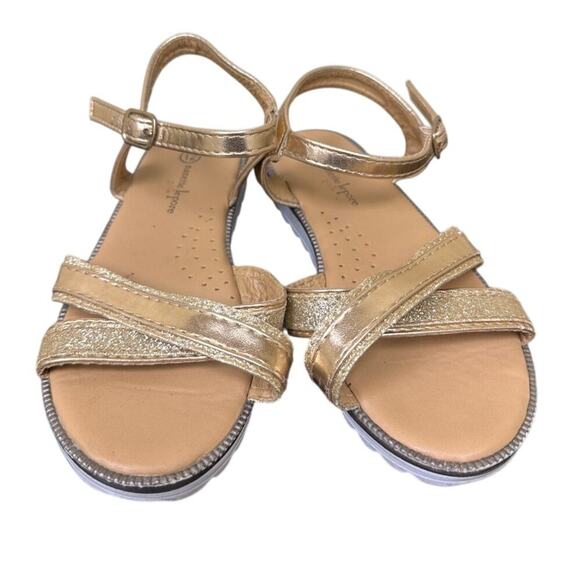 Nanette Lepore US 12 GIRLS Gold Criss Cross Ankle Strappy Sandals Vacation Beach - Picture 3 of 11